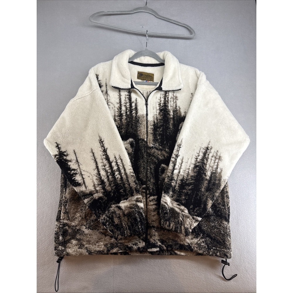 Vintage Bear Ridge Outfitters Fleece Jacket Size L Full Zip Bear Forest USA